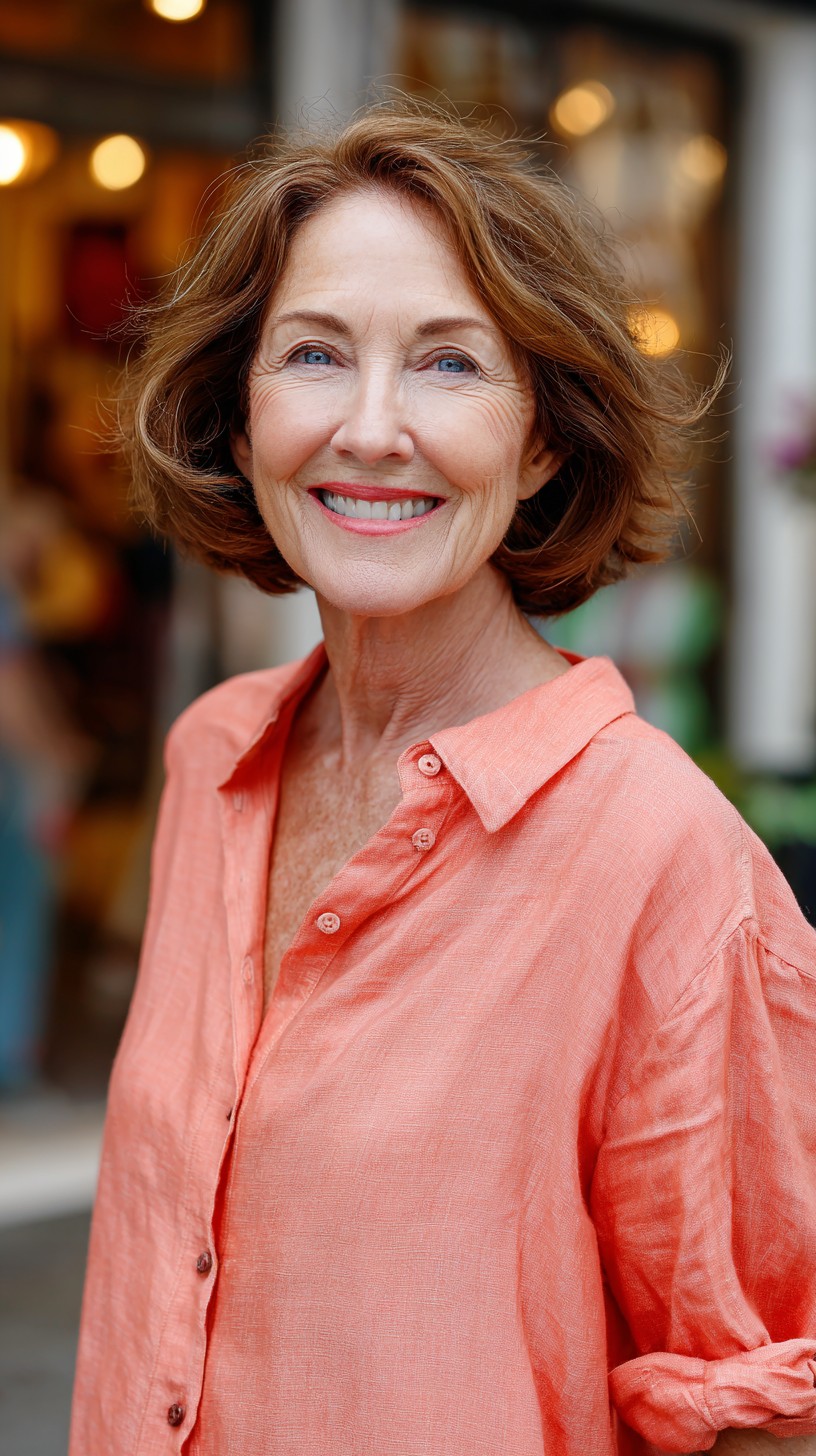 Warm Chestnut Short Bob with Natural Crown Volume