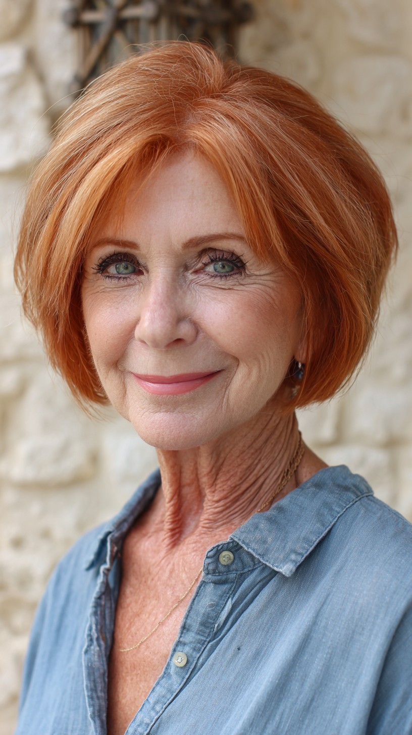 Warm Copper Rounded Stacked Bob with Soft Face-Framing Sweep