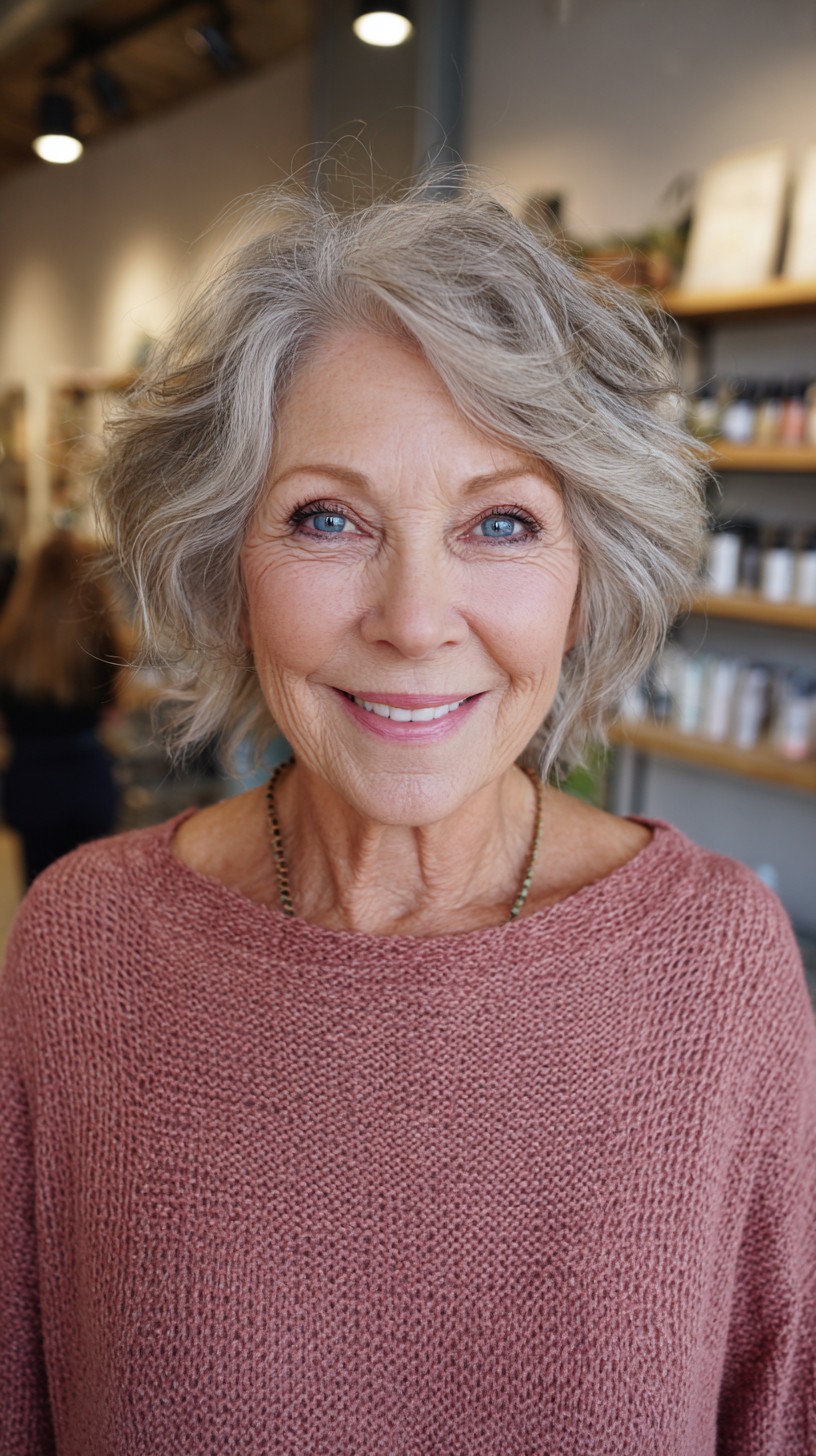 Airy Salt-and-Pepper Short Bob with Face-Framing Waves