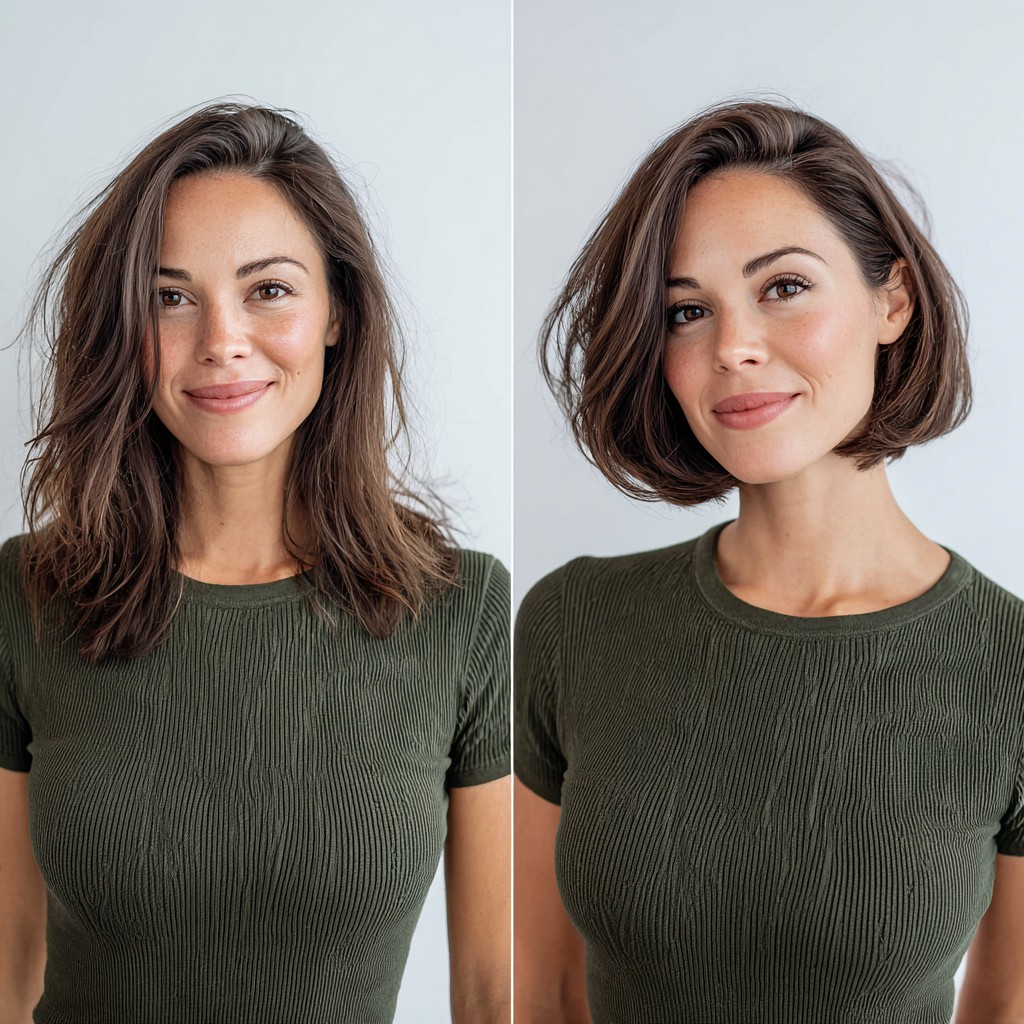 Asymmetrical Deep Side-Part Chin-Length Bob with Soft Interior Stack
