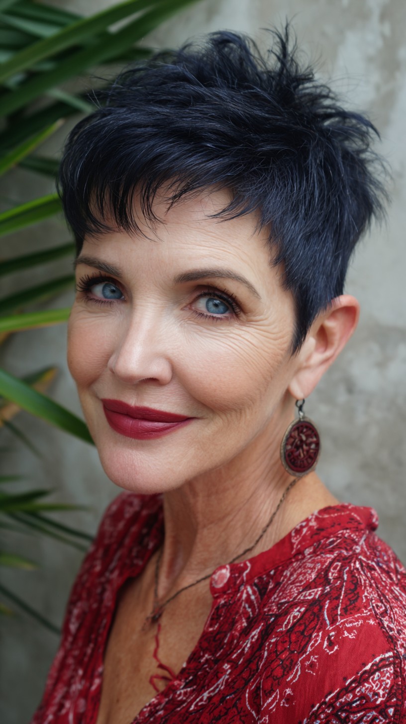 Blue-Black Textured Pixie with Feathered Crown