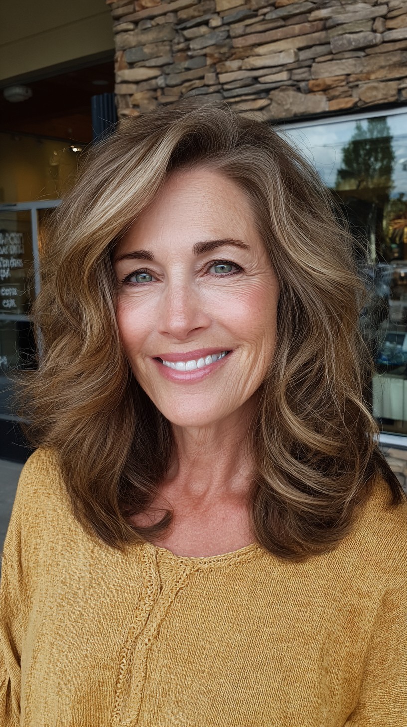 Bronde Shoulder-Length Layers with Lifted Crown and Face-Framing Babylights