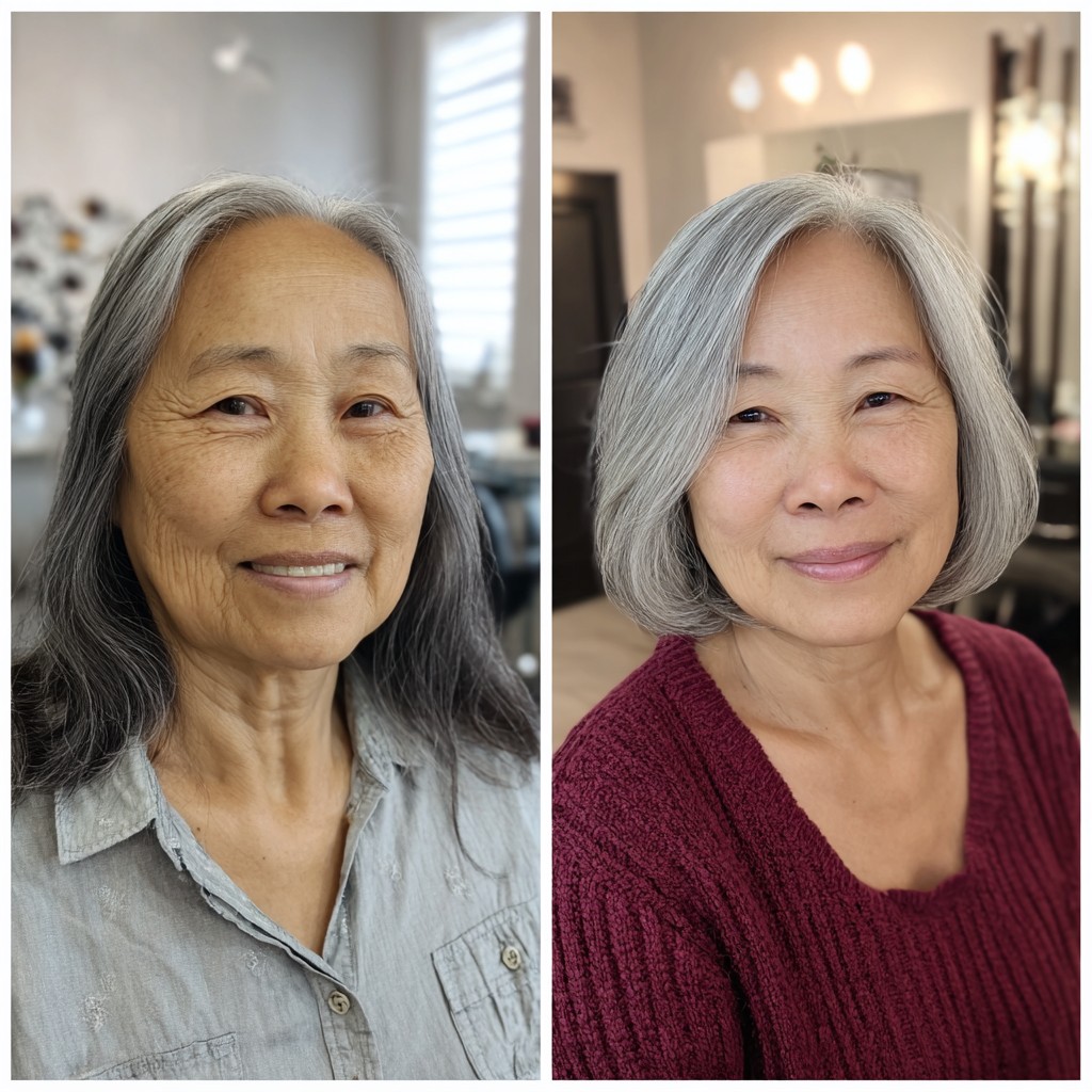 Chin-Grazing Silver Bob with Gentle Internal Graduation