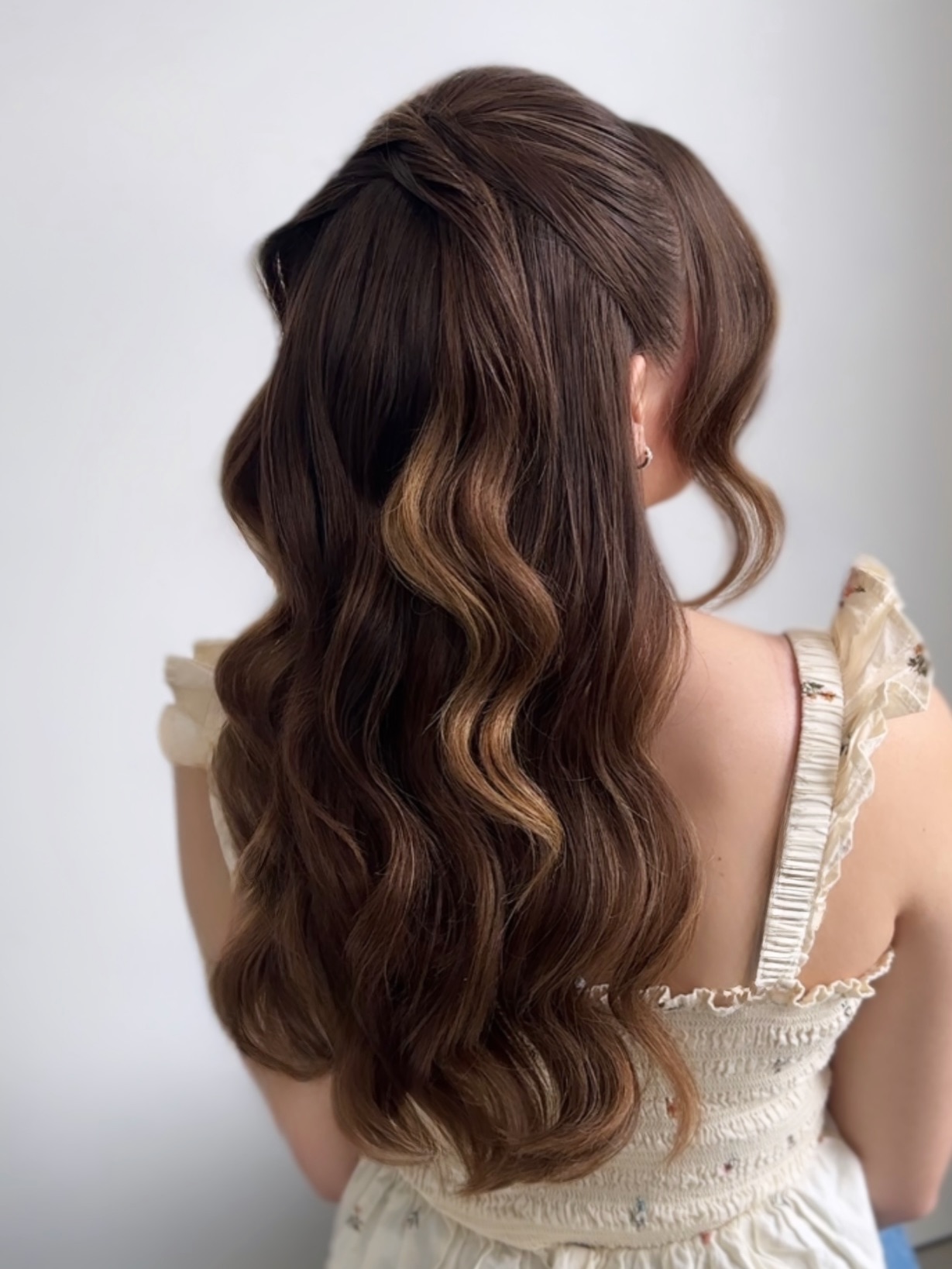 Chocolate Chestnut Waterfall Twist with Face‑Framing Ribbon Highlight