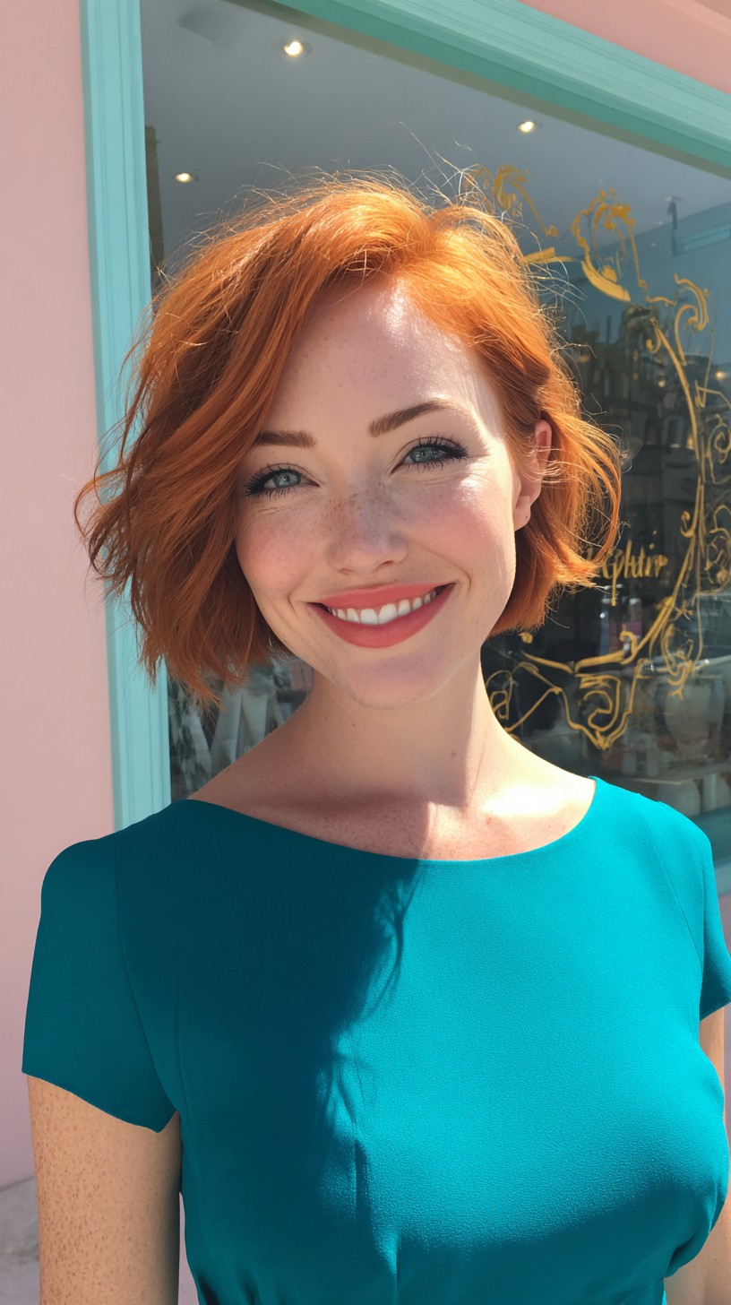 Copper Textured Chin-Length Asymmetrical Bob