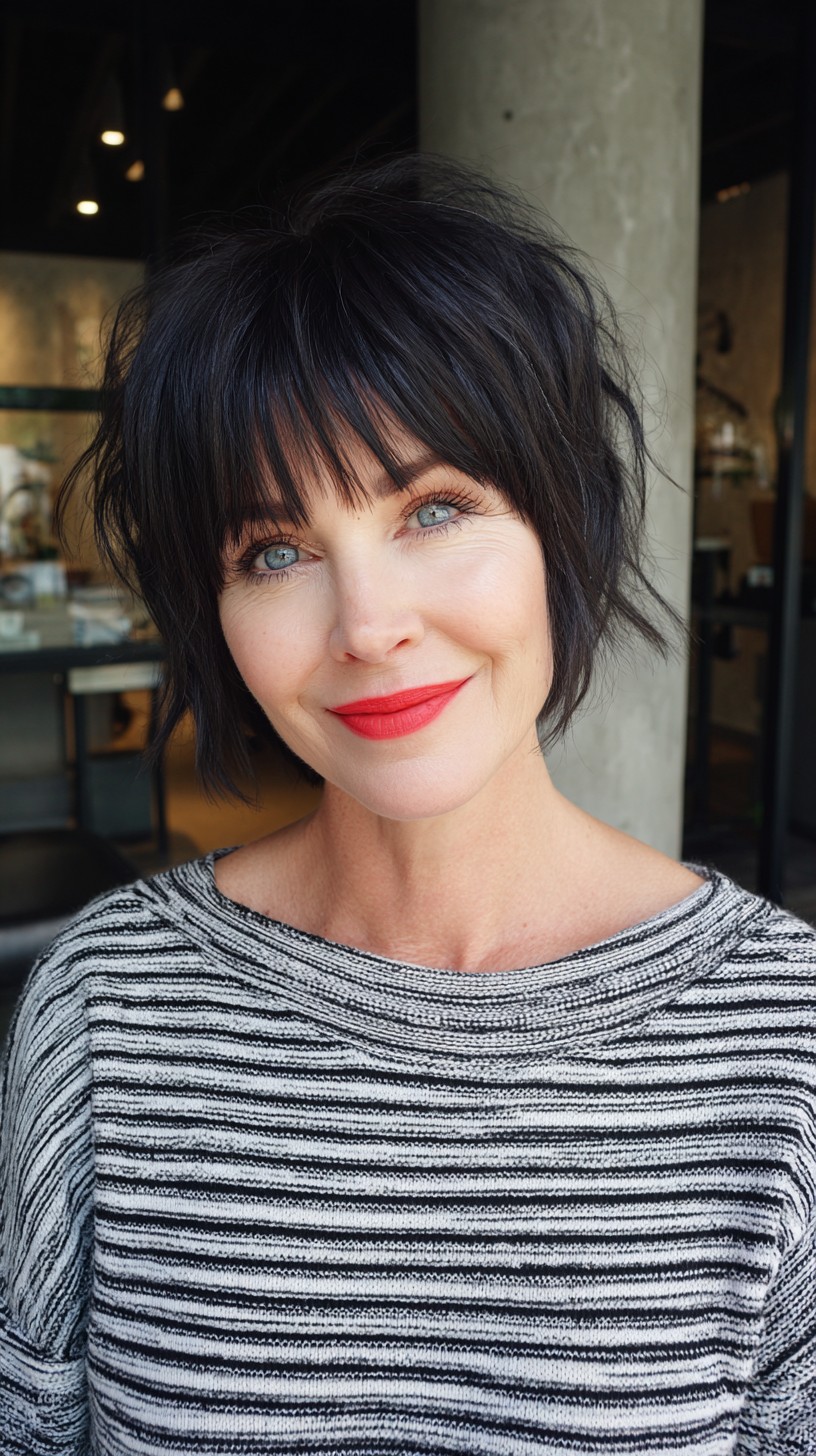 Edgy Textured Chin-Grazing Bob with Airy Micro-Bangs