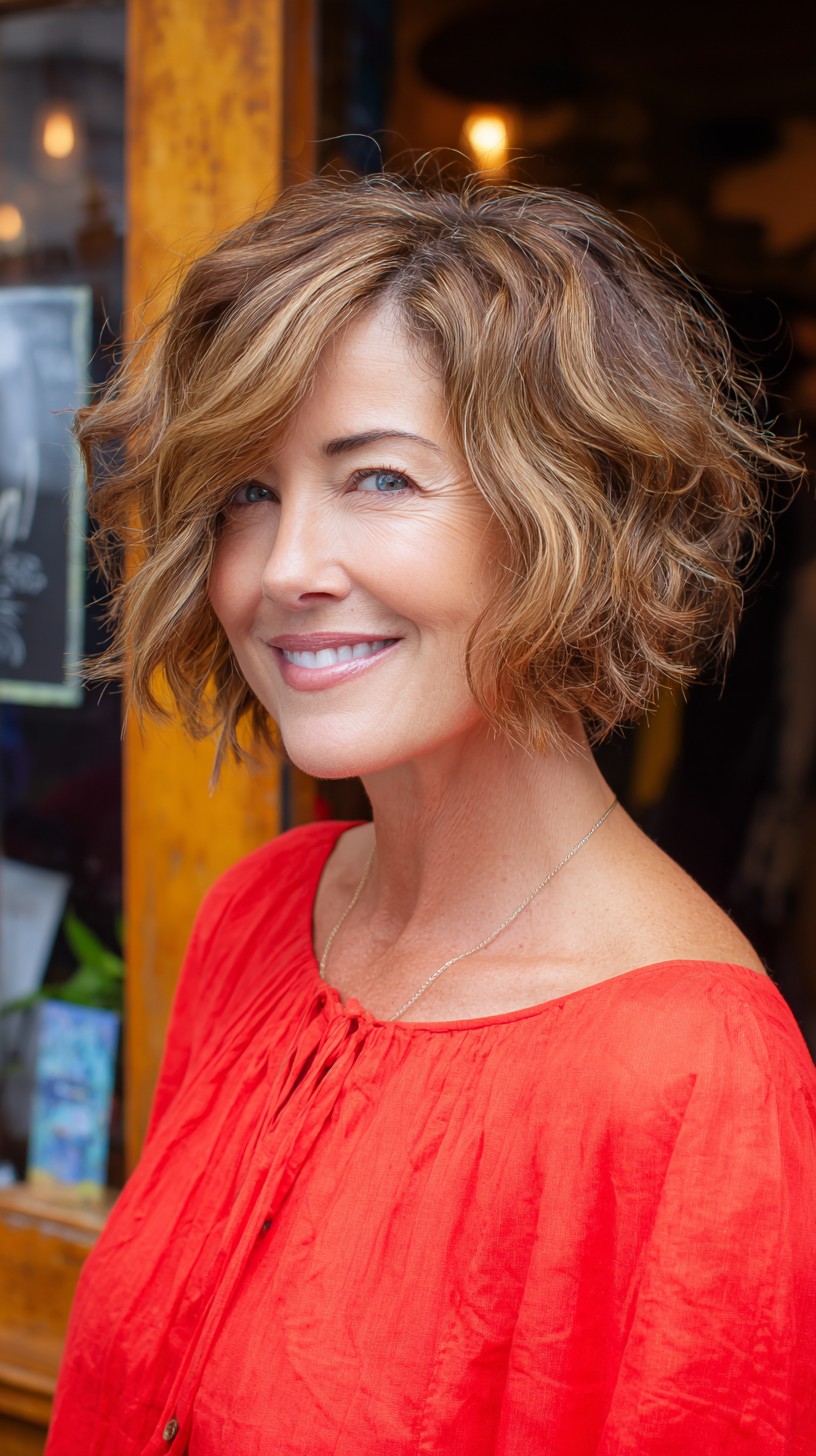 Effortless Wavy Bronde Chin-Grazing Bob with Soft Side Sweep
