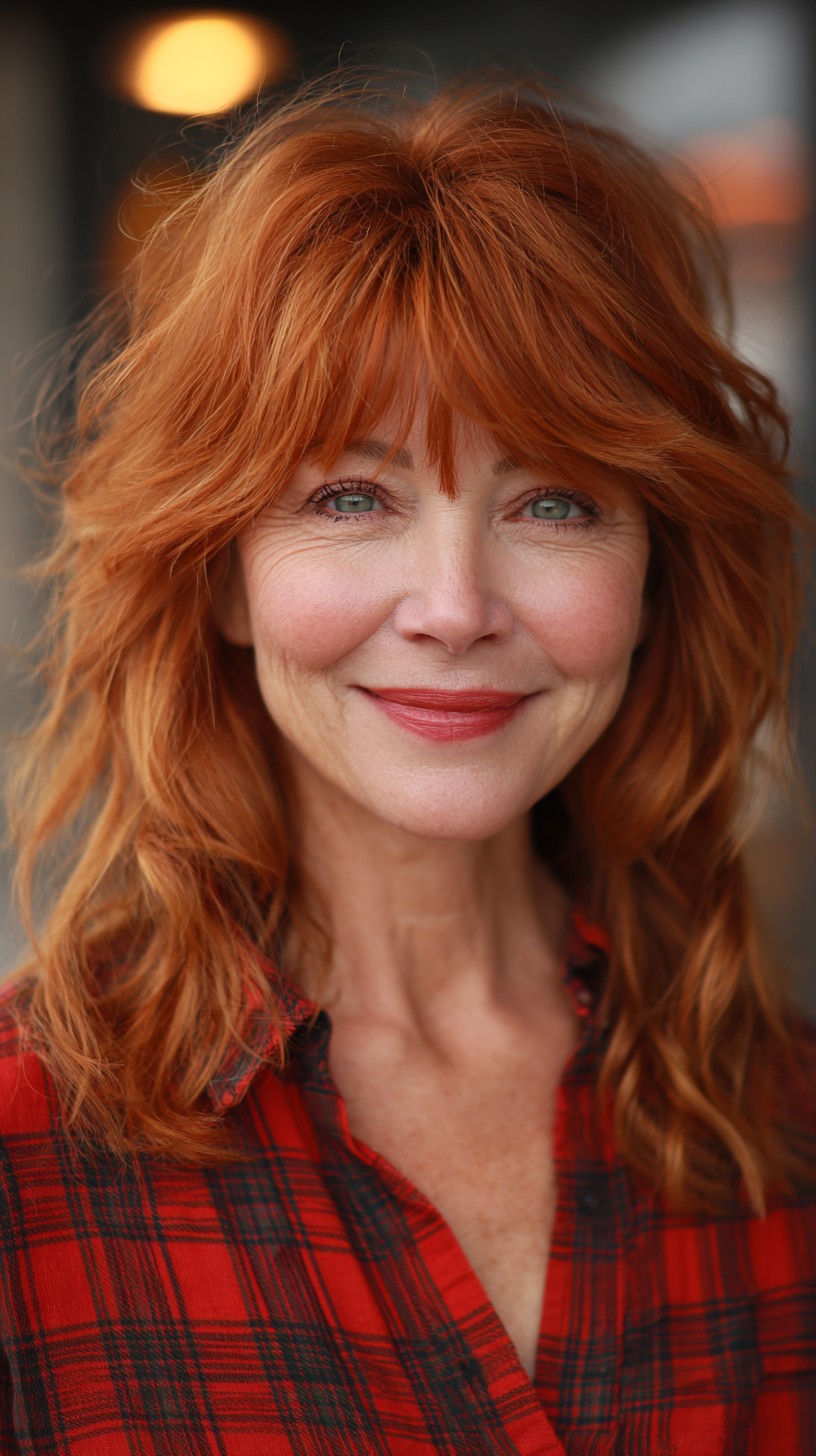 Feathered Ginger Mid-Length Shag with Soft Fringe