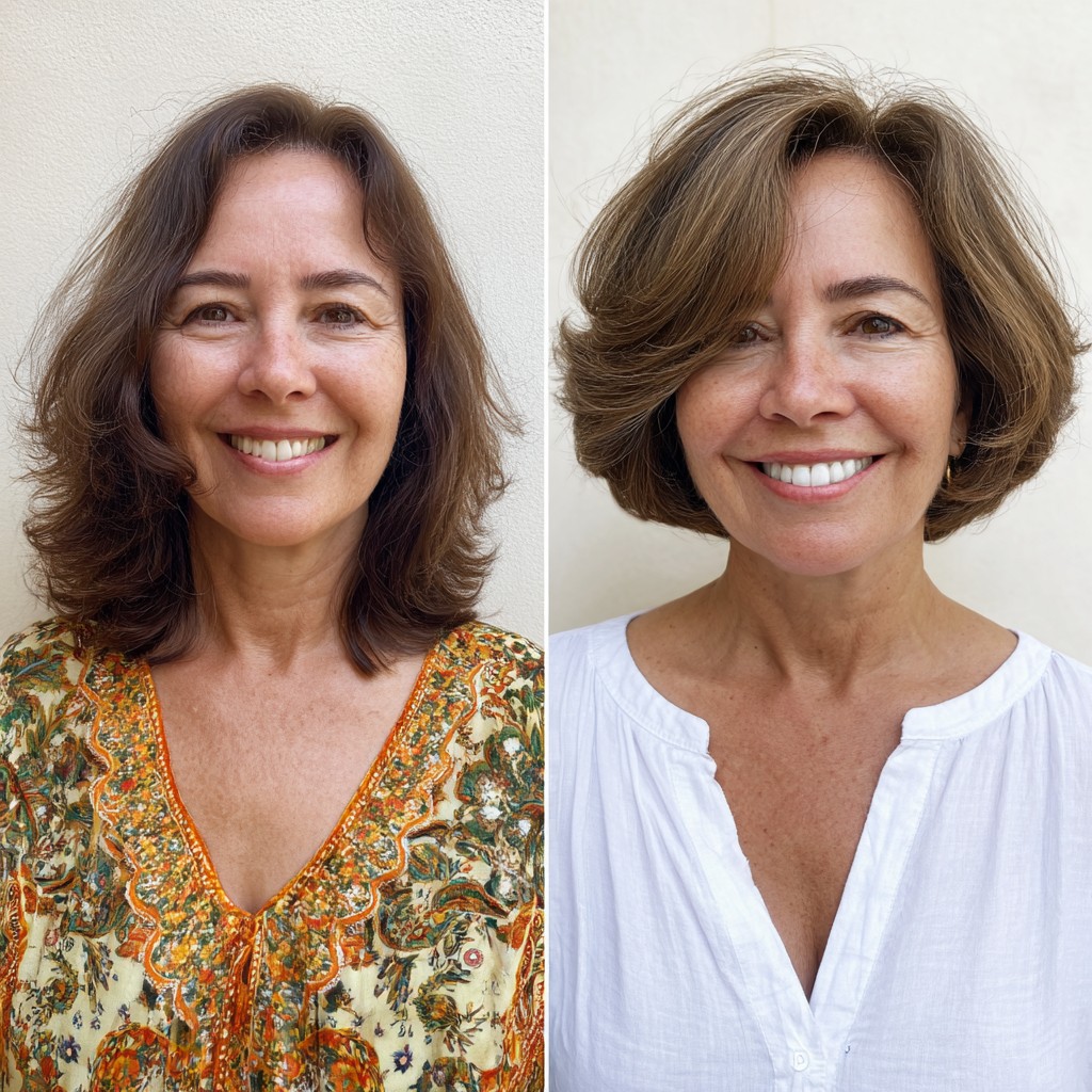 Full Rounded Stacked Bob with Feathered Face‑Framing Babylights