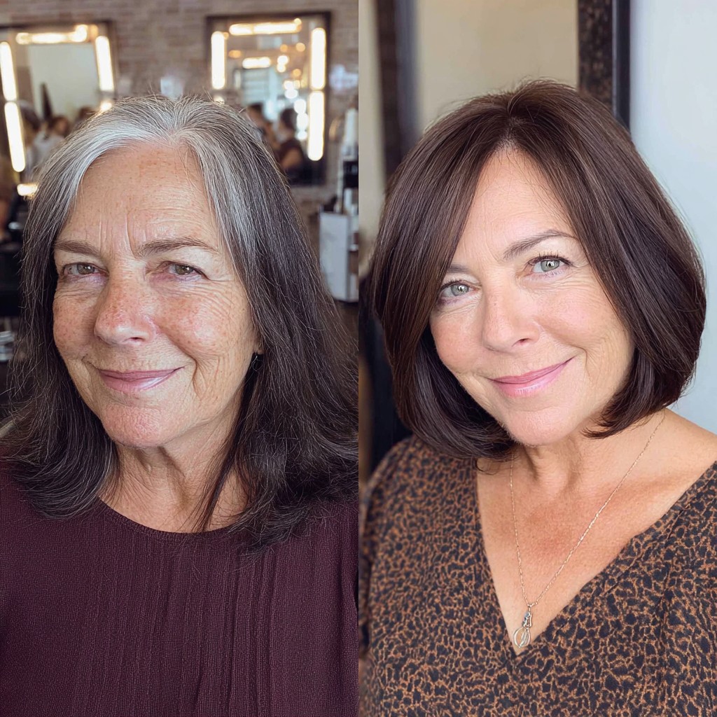 Glossy Rounded Chin-Length Bob with Soft Face‑Framing