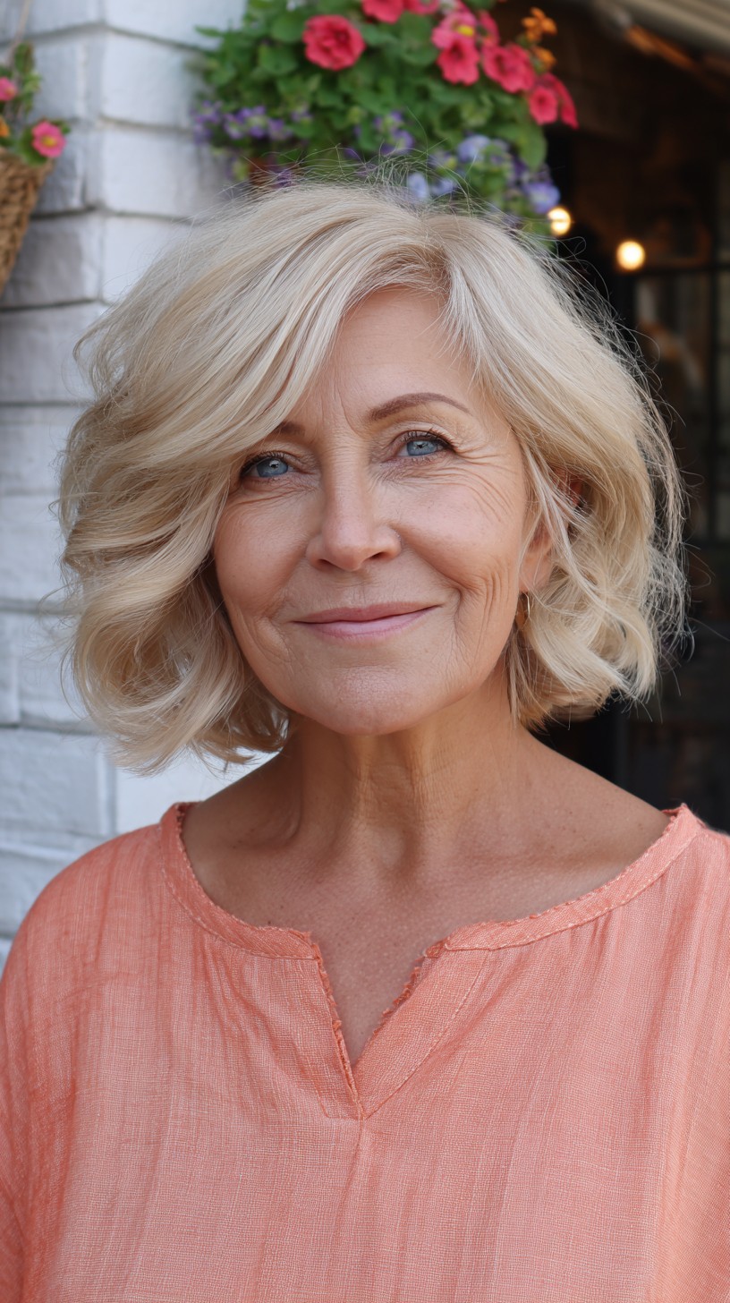 Light Platinum Chin-Length Bob with Deep Side Sweep