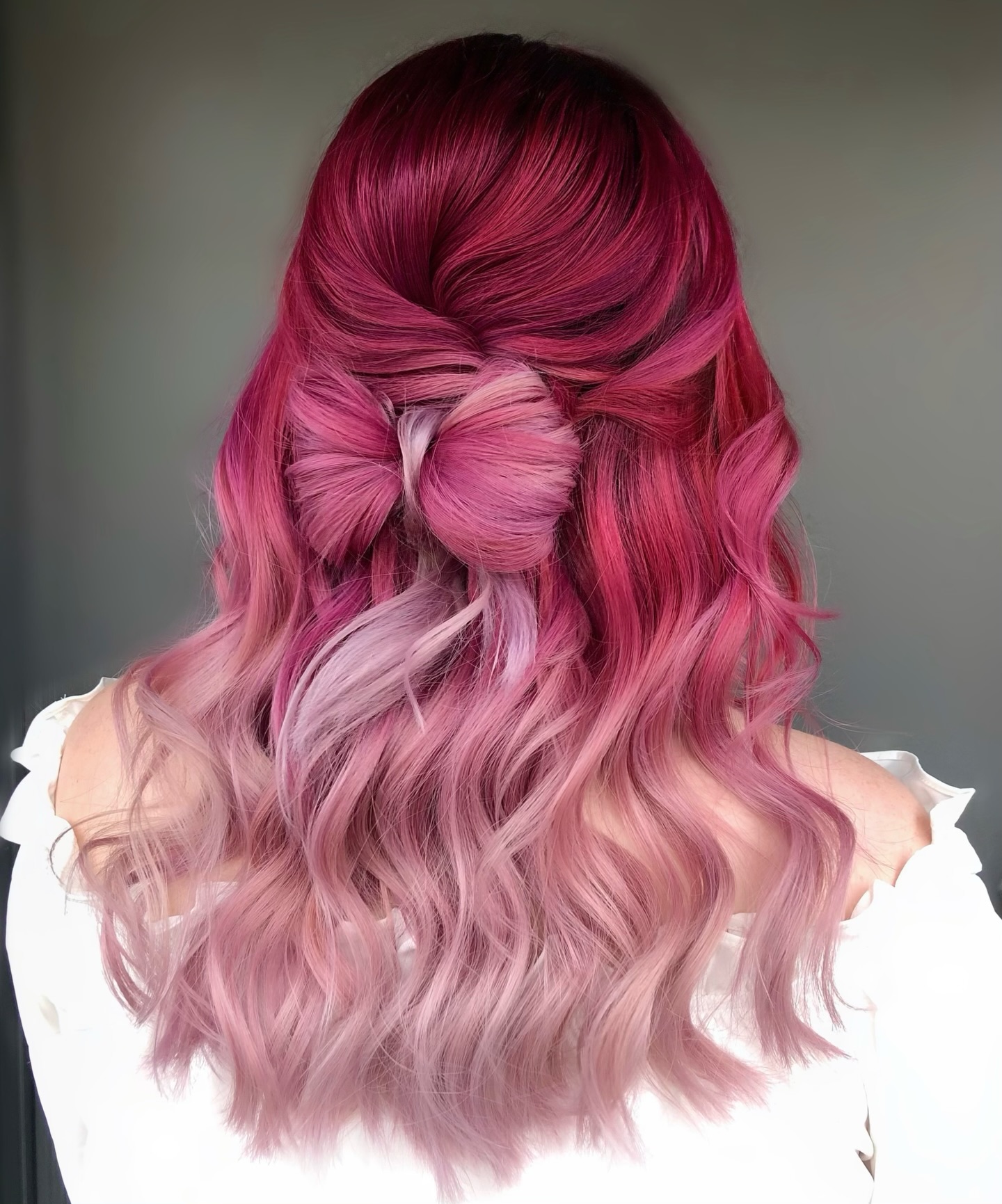 Magenta to Pastel Pink Ombre with Half-Up Bow