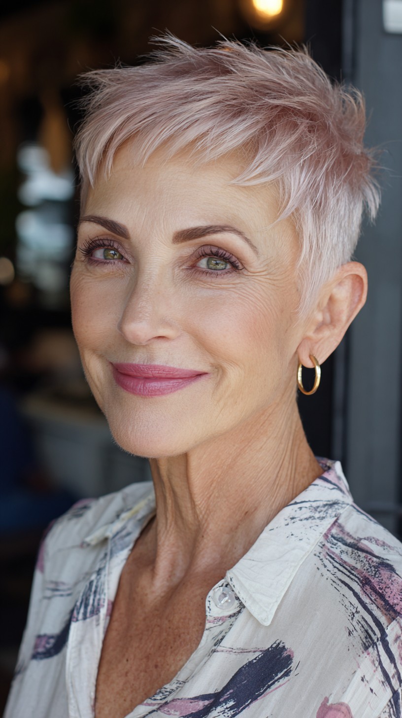 Pastel Rose-Silver Feathered Pixie with Micro Fringe