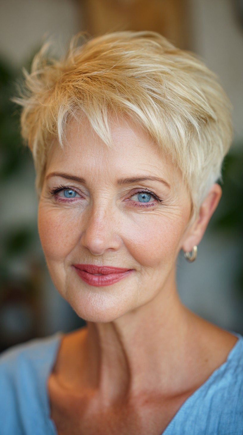 Platinum Blonde Textured Pixie with Wispy Fringe