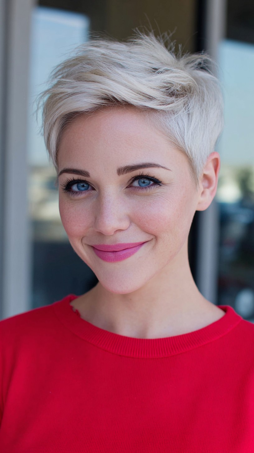 Platinum Textured Pixie with Long Side-Swept Fringe