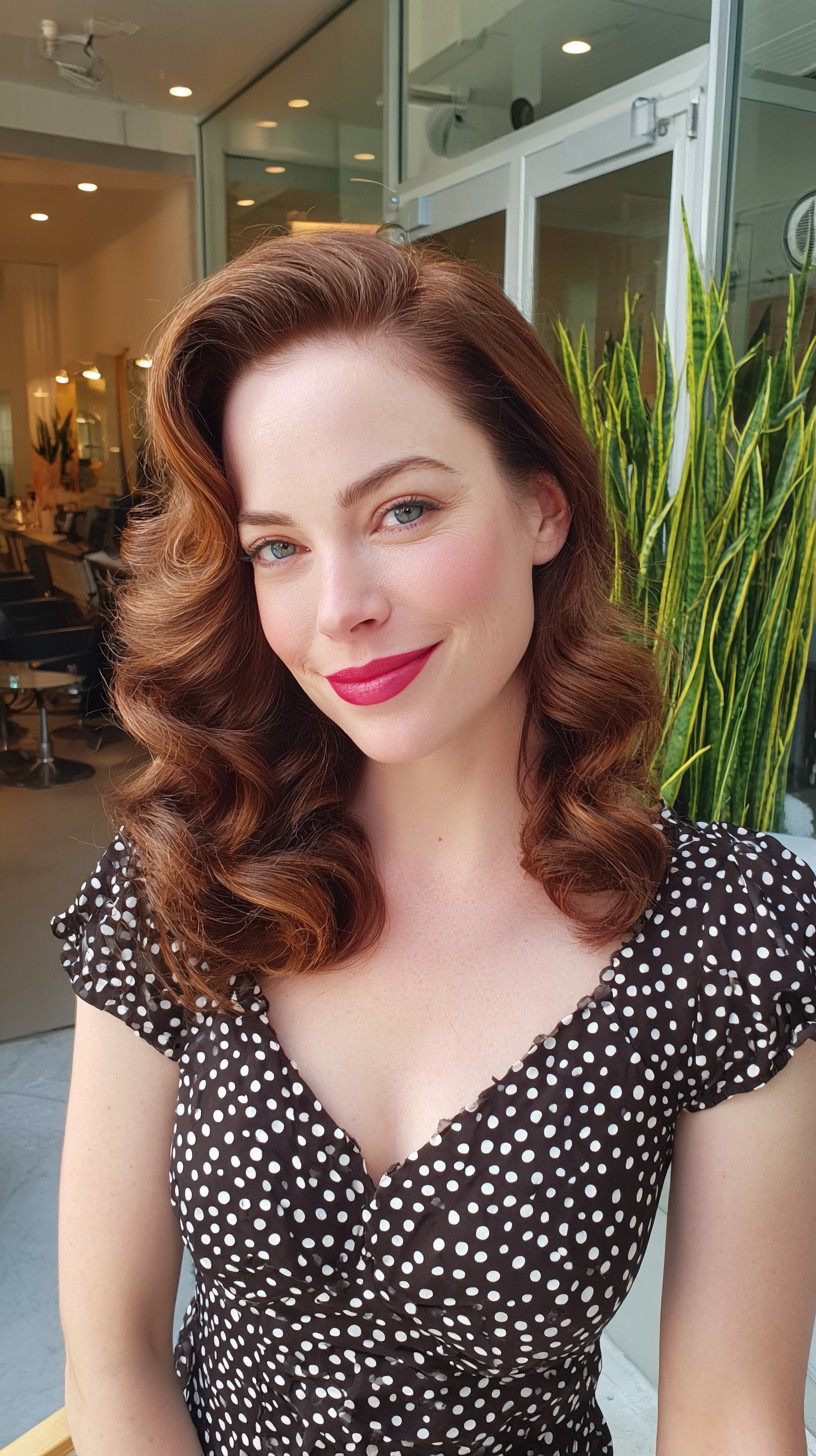 Retro Chestnut Sculpted Waves with Deep Side Root Lift