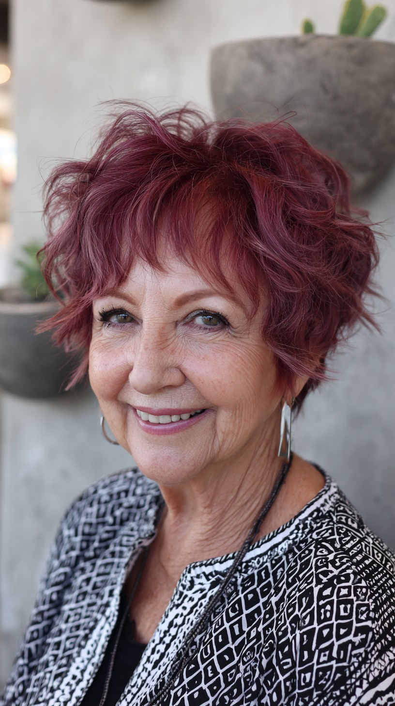 Short Textured Berry Pixie with Feathered Crown and Micro Fringe