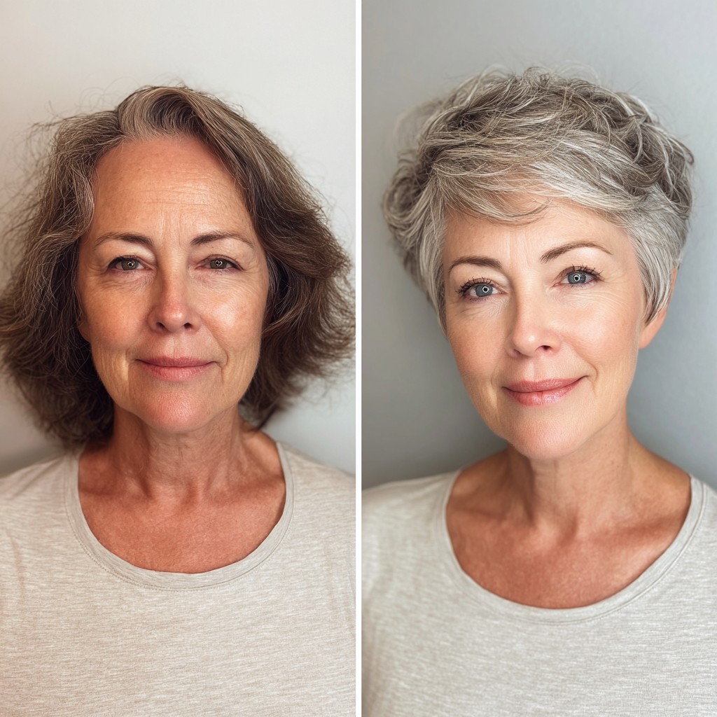 Silver-Grey Textured Pixie with Side-Swept Fringe and Crown Lift