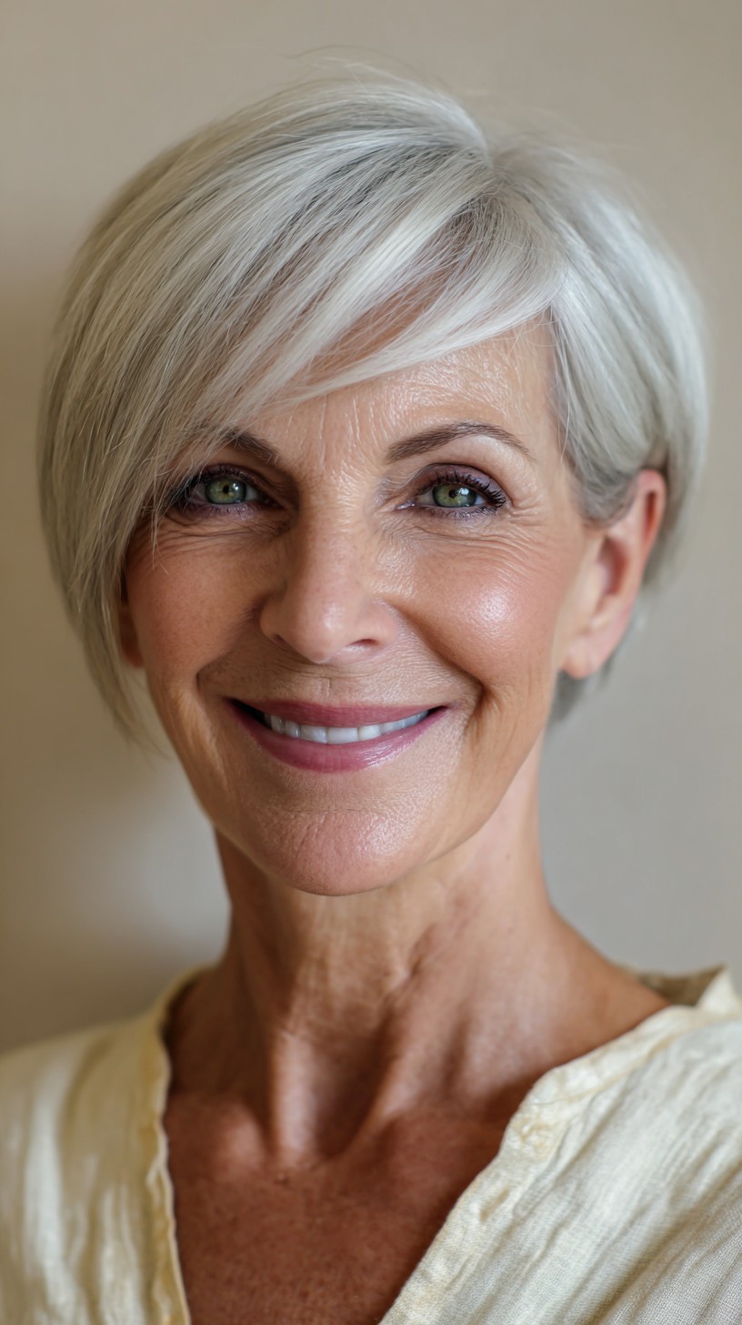 Silver Textured Graduated Bob with Side-Swept Fringe