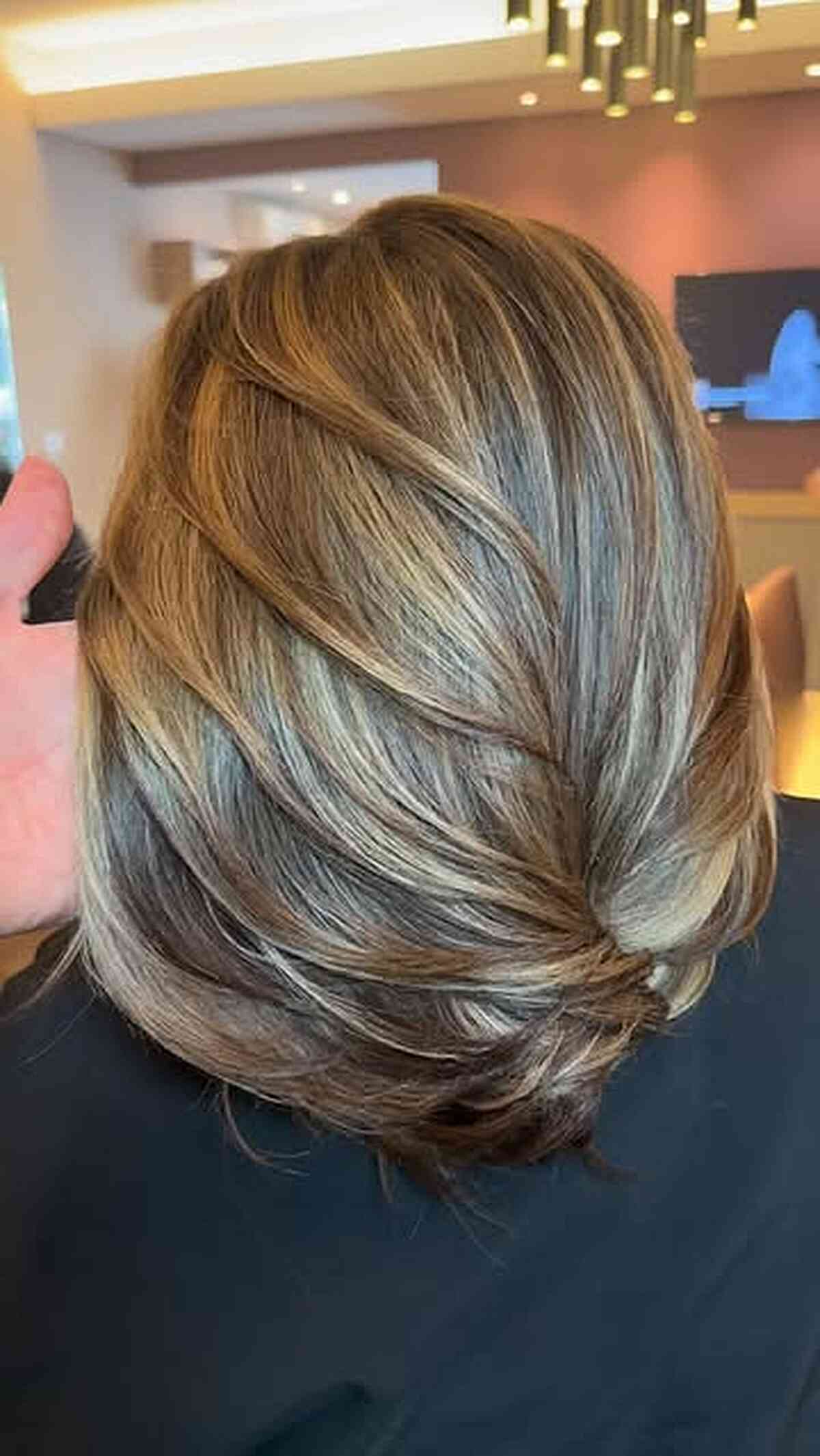Smoky Mushroom Beige Balayage on Textured Bob