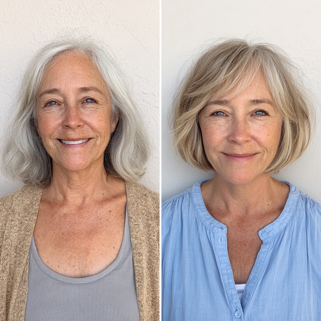 Soft Beige-Blonde Chin-Grazing Graduated Bob with Feathered Side Fringe