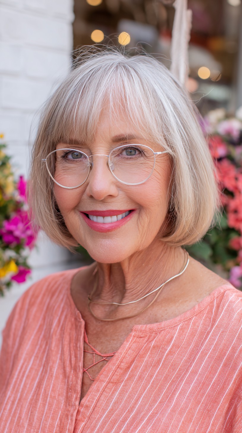 Soft Chin-Length Bob with Wispy Micro Bangs and Glasses