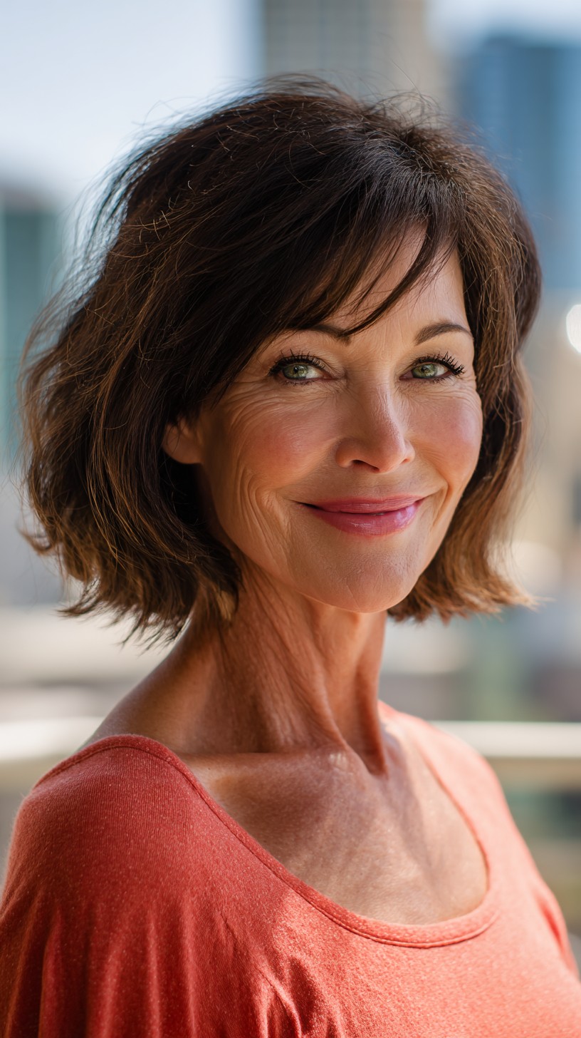 Soft Chin-Length Layered Bob with Side-Swept Fringe