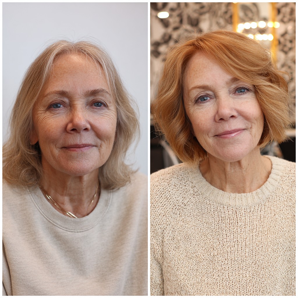 Soft Copper Textured Chin-Length Bob with Lifted Crown