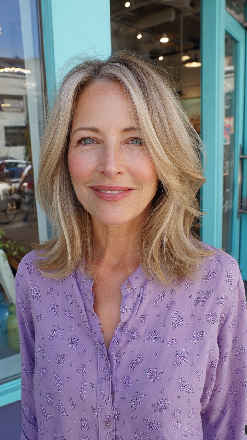 Soft Face-Framing Blonde Shoulder-Length with Curtain Layers