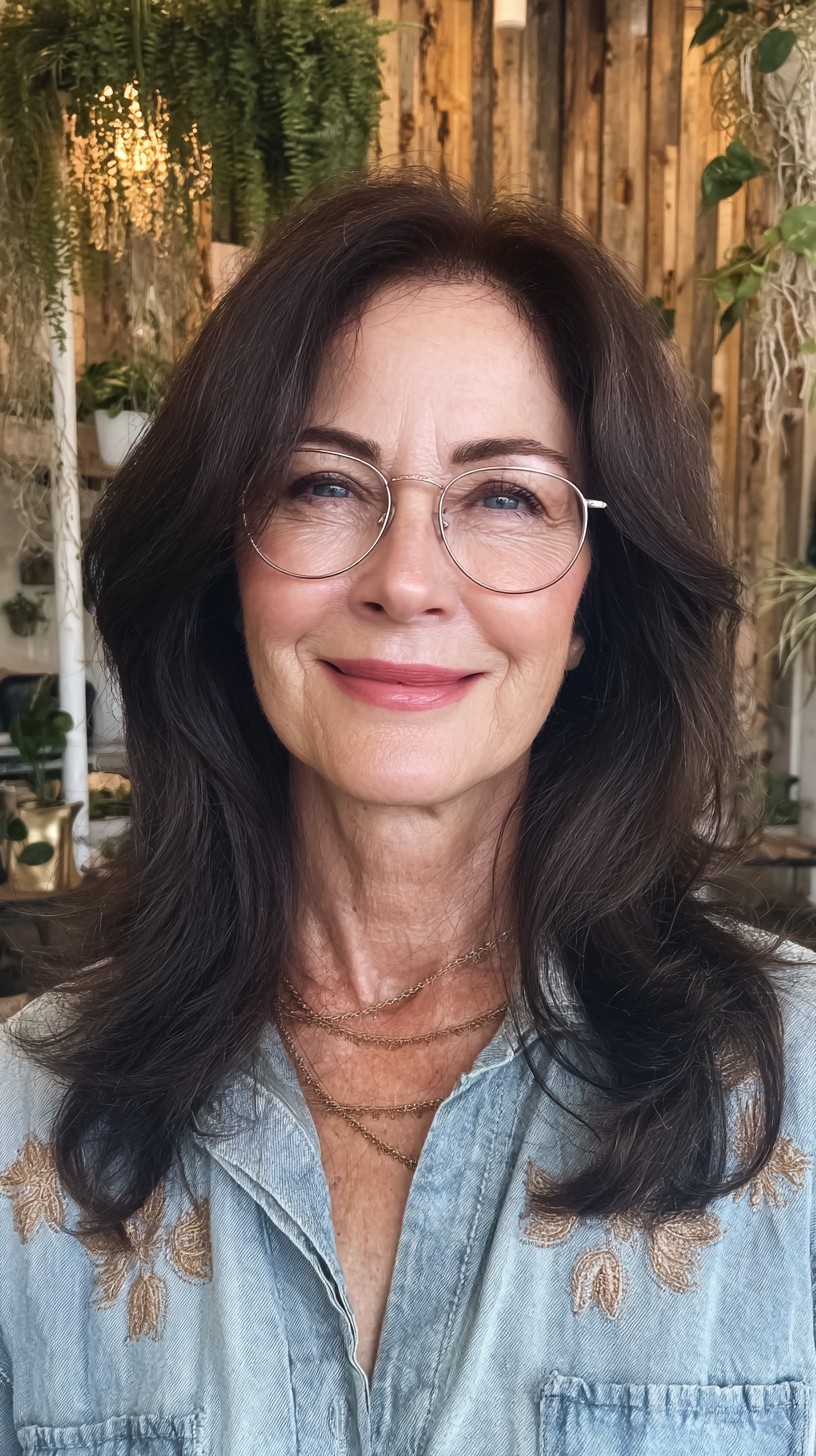 Soft Face-Framing Shoulder-Grazing Layers with Round Glasses