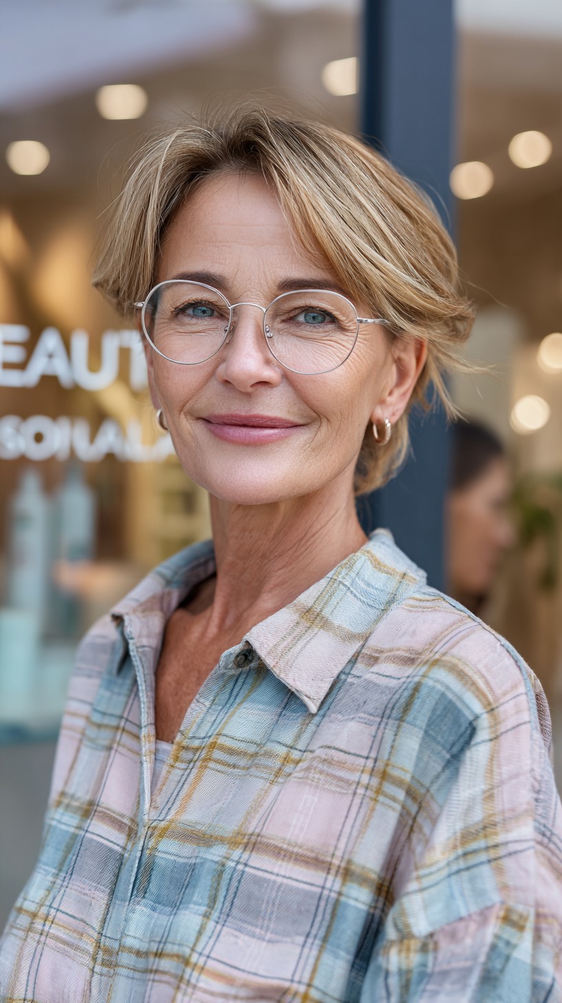 Soft Feathered Short Cut with Glasses-Friendly Side Sweep