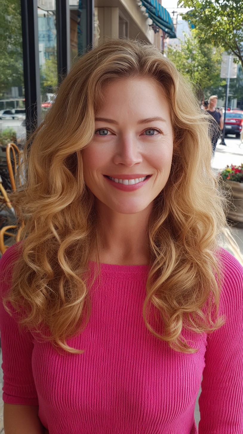 Soft Grown-Out Blonde Waves with Face-Framing Long Layers