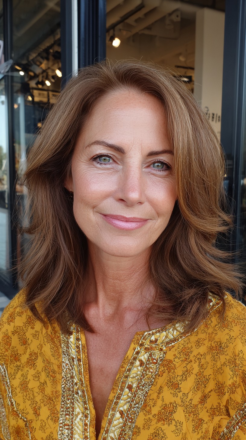 Soft Layered Bronde Shoulder-Length with Crown Lift