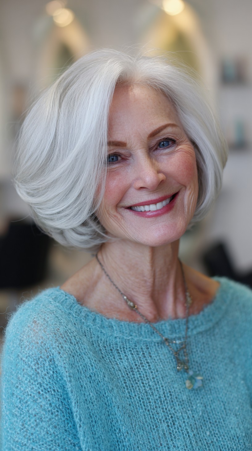Soft Silver Layered Flip Bob with Deep Side Part
