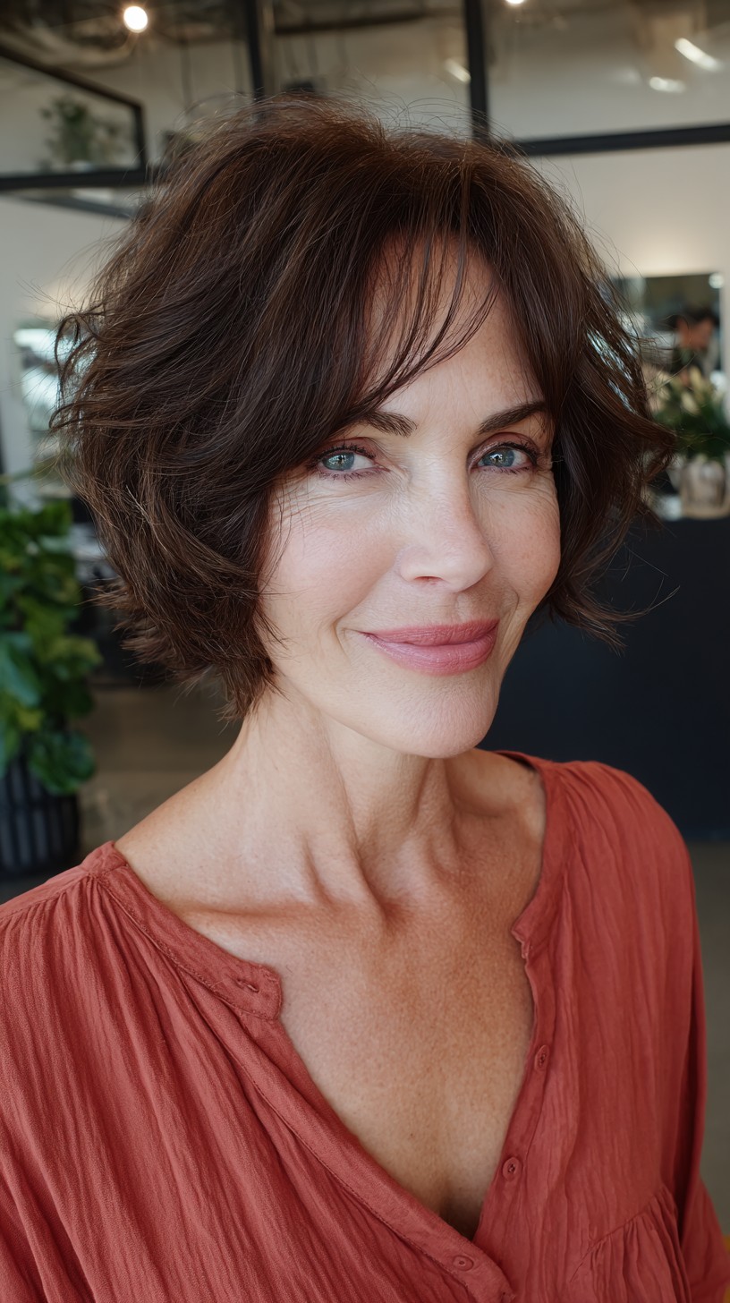 Soft Textured Chin-Length Bob with Feathered Fringe