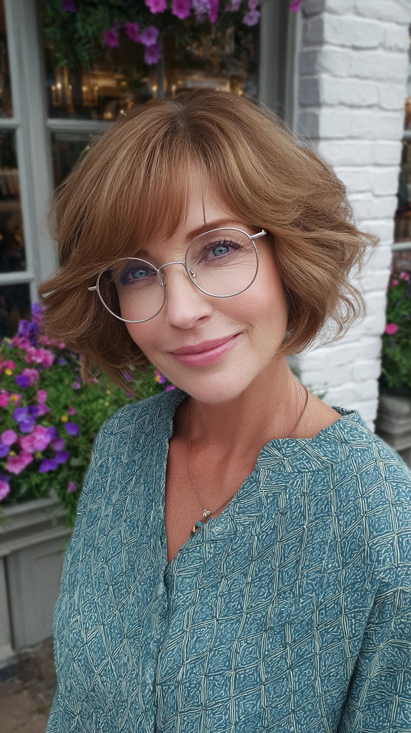 Soft Textured Chin-Length Bob with Glasses-Friendly Curtain Fringe