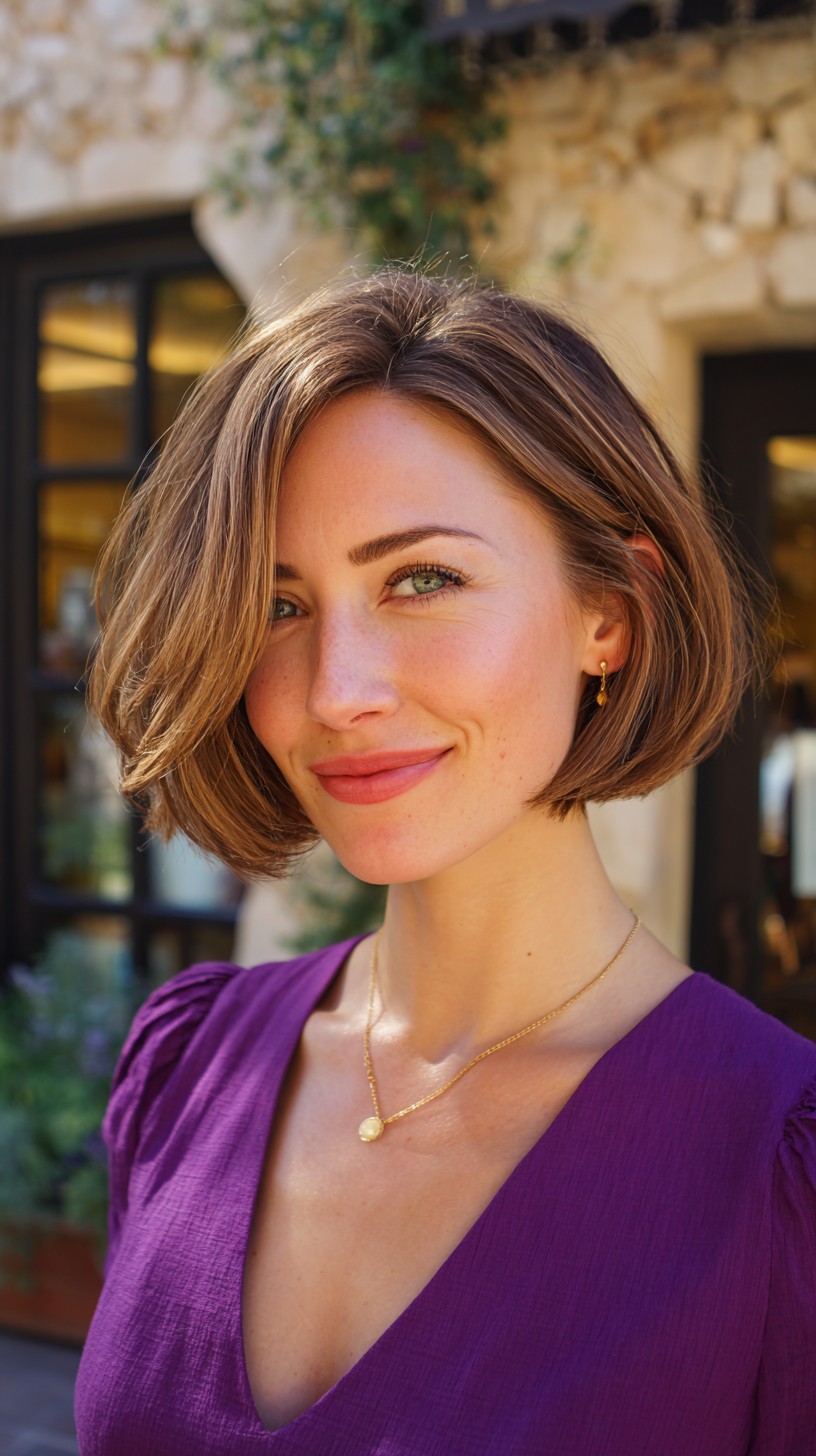 Textured Chin-Length Side-Parted Bob with Soft Interior Layers