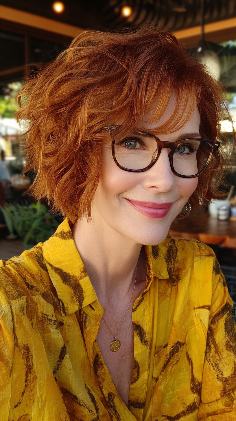 Textured Copper Jaw-Length Bob with Glasses-Friendly Micro-Fringe