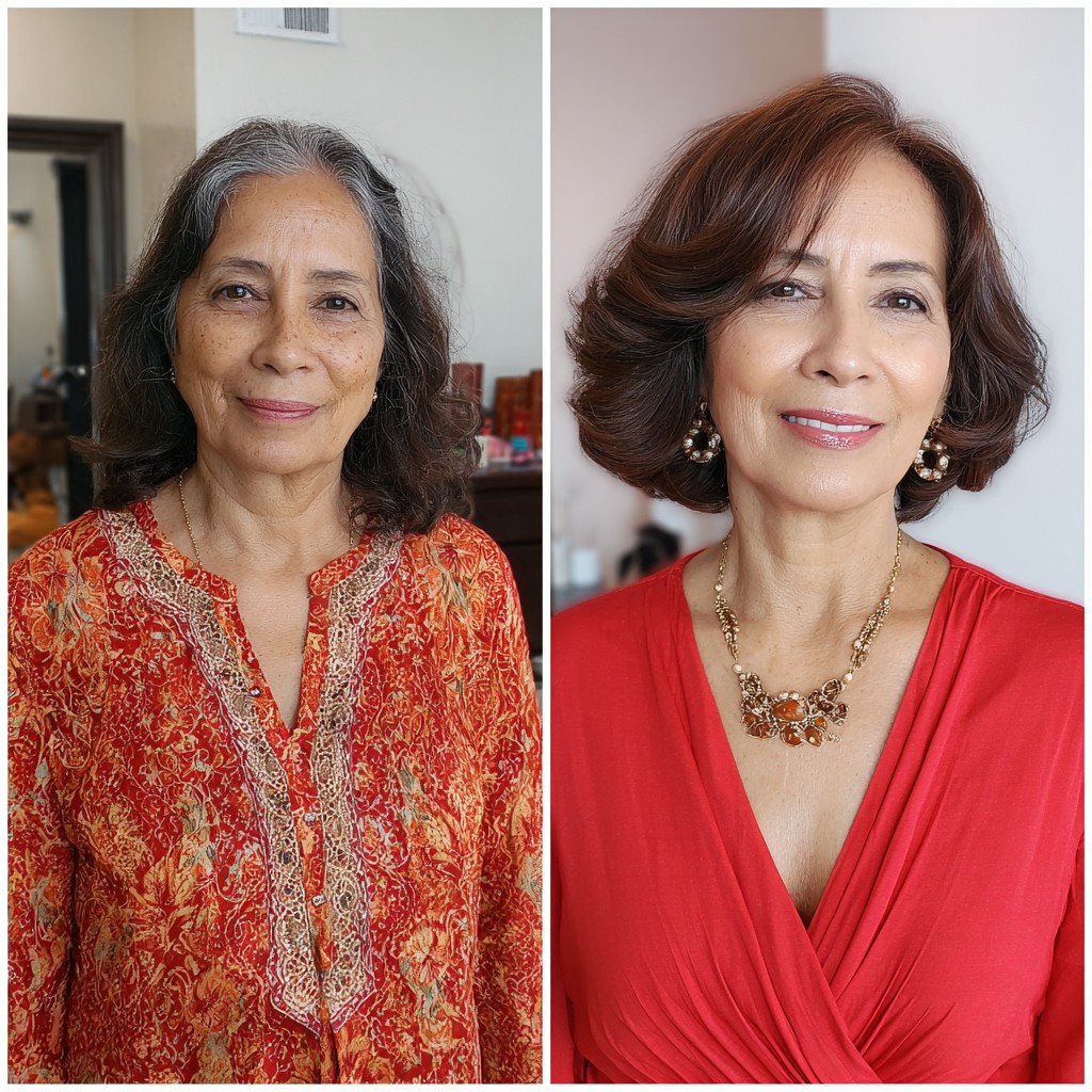 Voluminous Curved Chin-Length Bob with Soft Side-Swept Layers