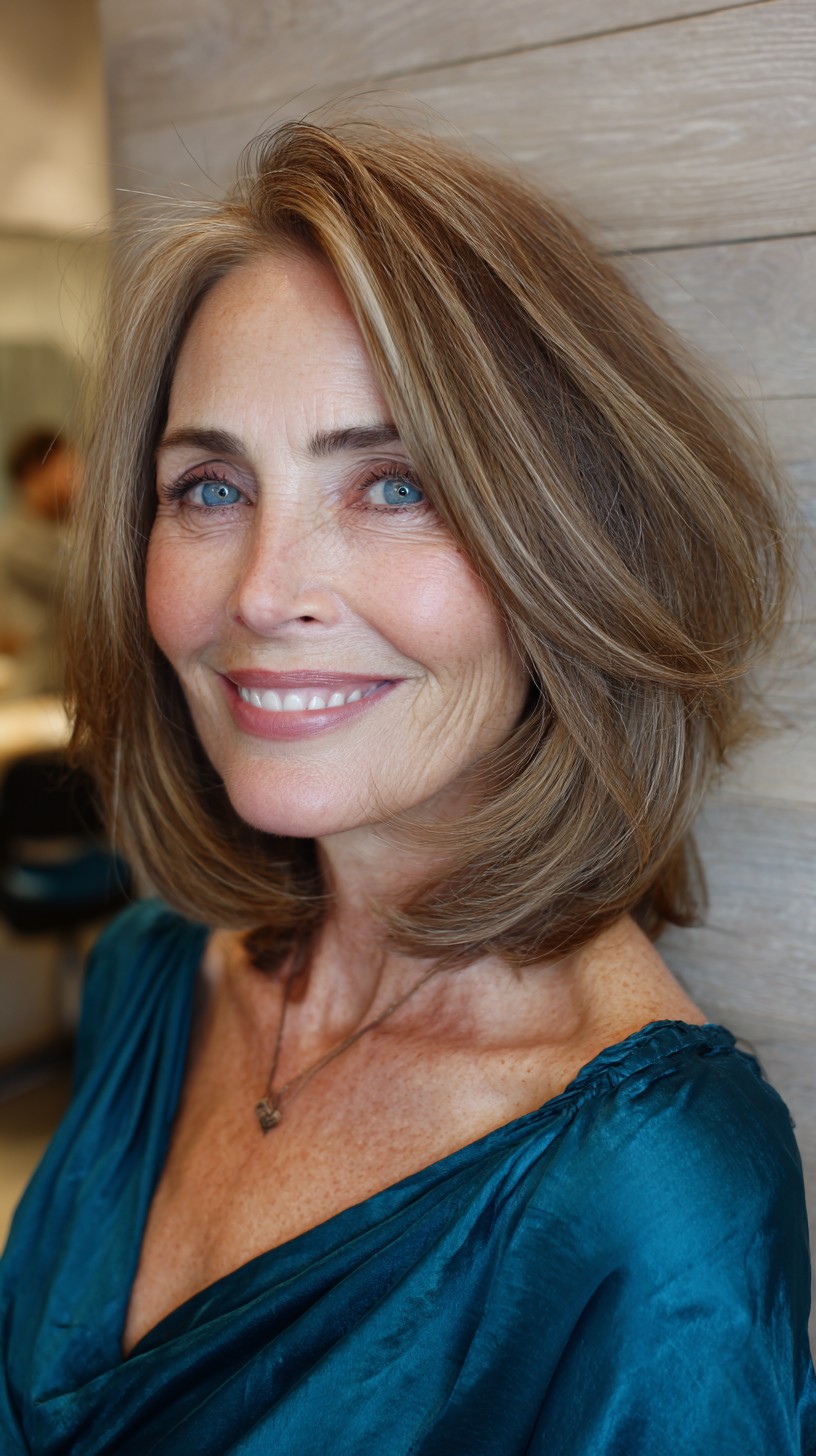 Warm Brushed-Out Layered Shoulder Lob with Face-Framing Highlights