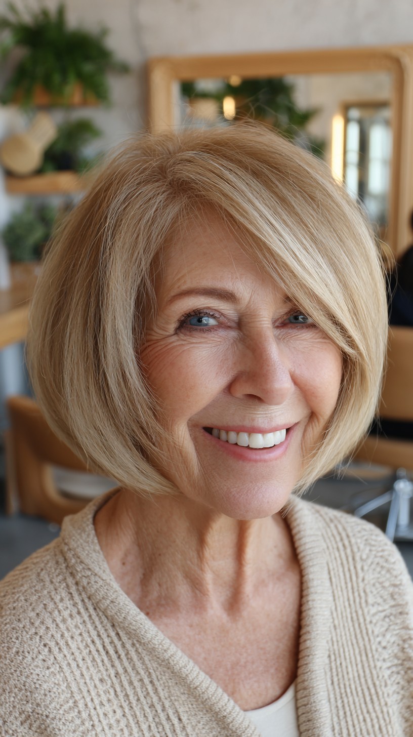 Angled Chin-Length Layered Bob with Long Side Sweep