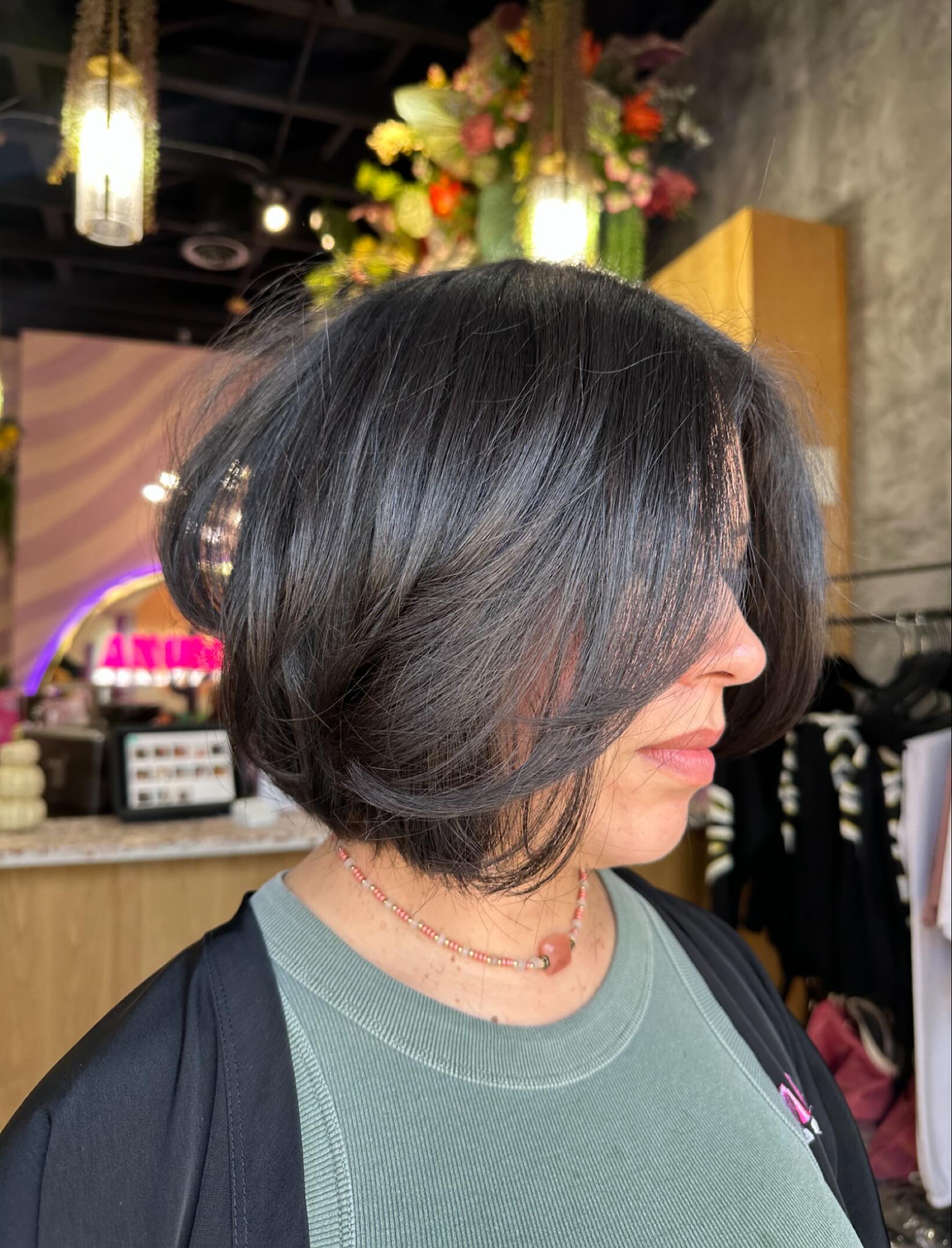 Chin-Length Rounded Layered Bob with Soft Curtain Framing and Salt-and-Pepper Blending
