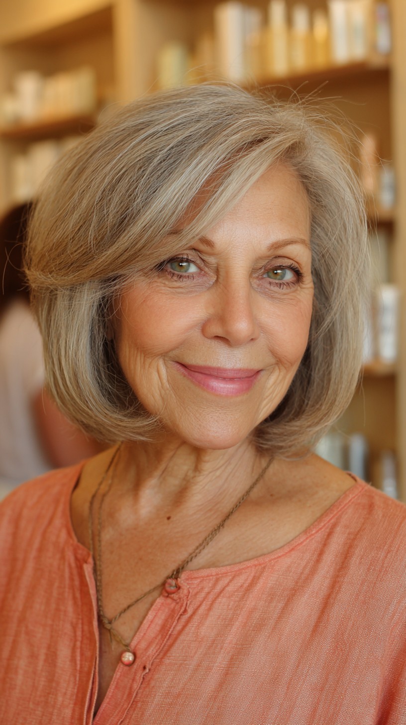 Classic Silver Rounded Bob with Understated Face-Framing