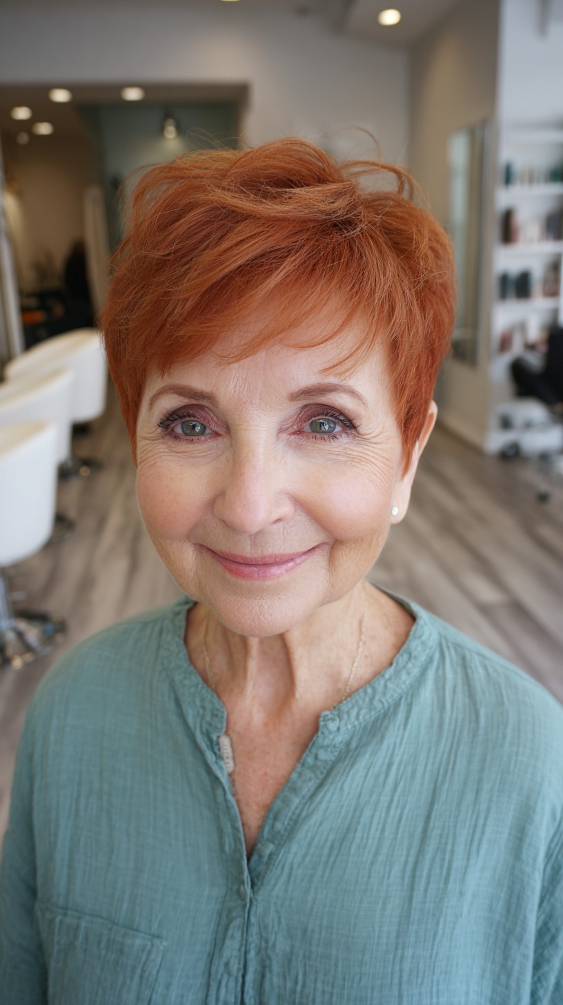 Cropped Copper Pixie with Wispy Fringe and Crown Texture