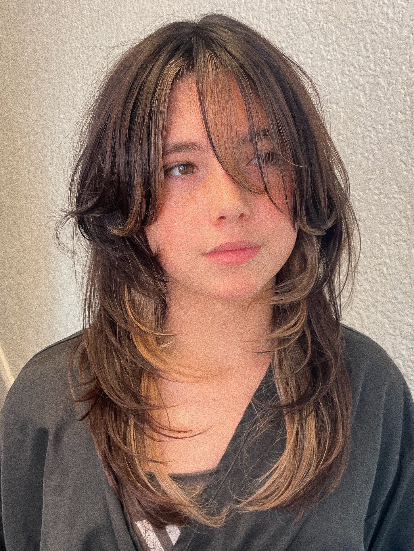 Feathered Mid-Length Shag with Curtain Fringe and Peekaboo Highlights