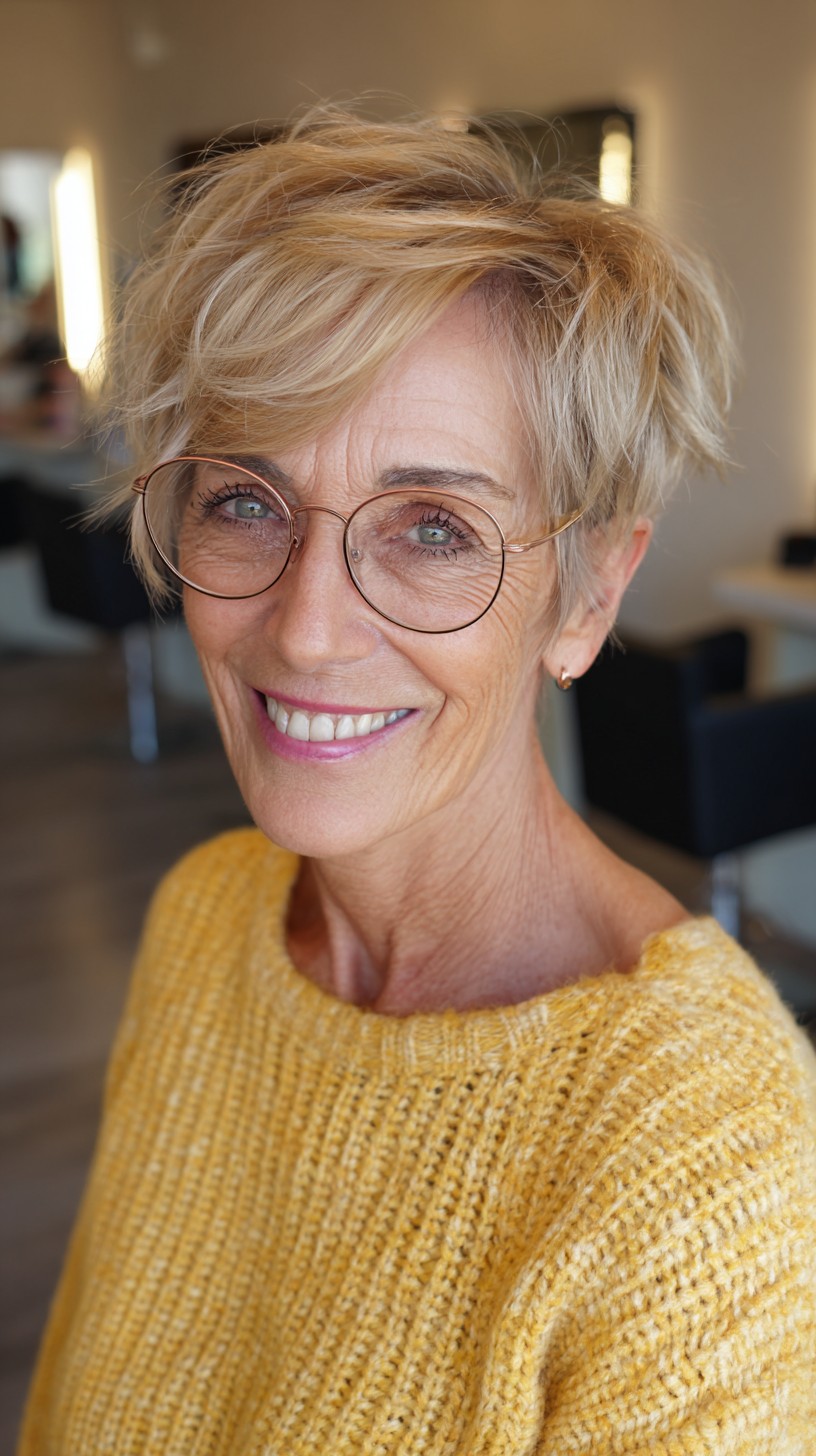 Layered Ash-Blonde Pixie with Side-Swept Fringe