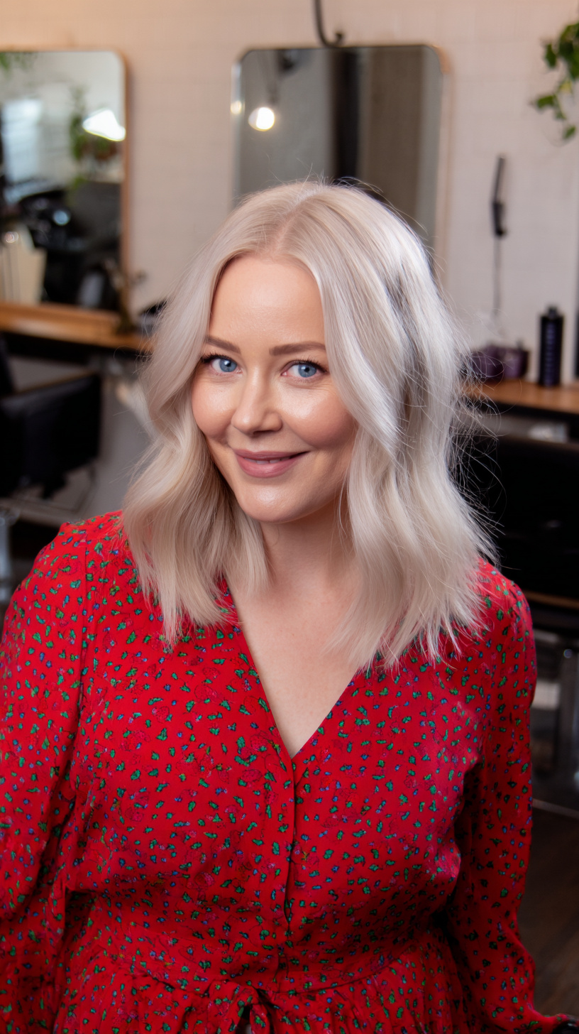 Platinum Face‑Framing Lob with Center Part and Razor Texture