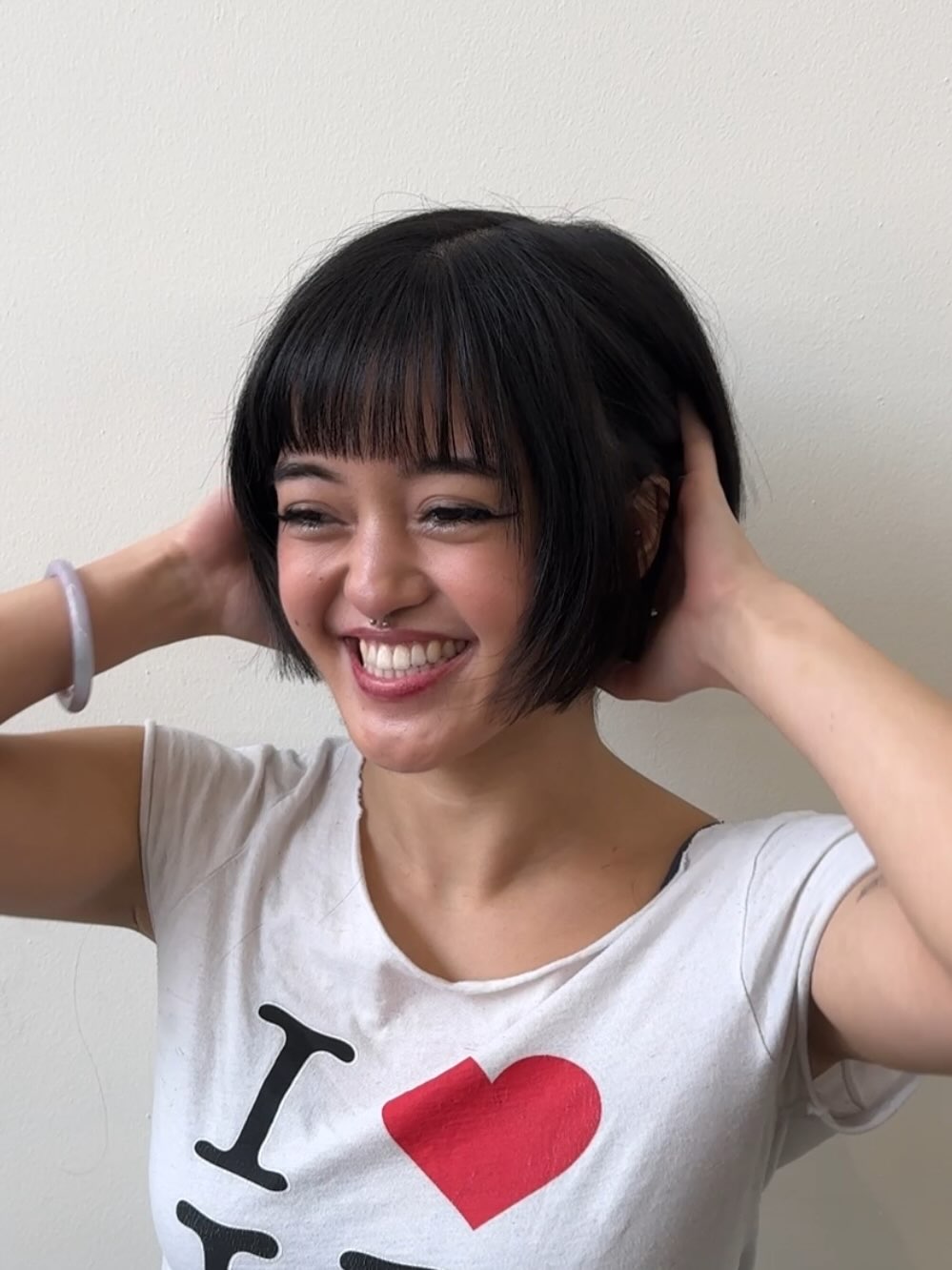 Rounded Chin-Length Bob with Blunt Short Fringe