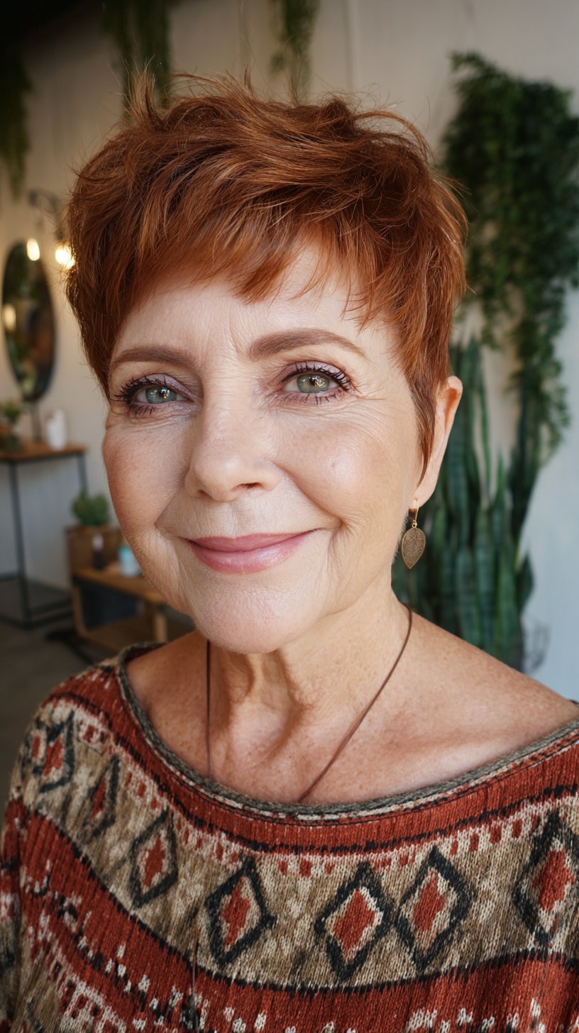 Short Textured Copper Crop with Soft Fringe