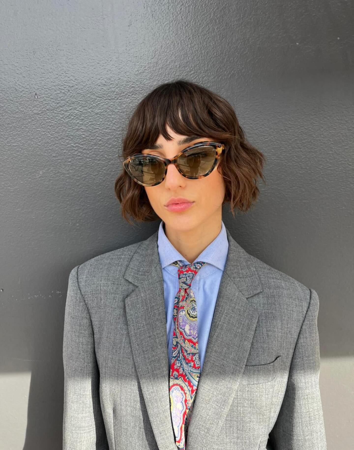 Short Wavy Chocolate Bob with Micro-Textured Bangs